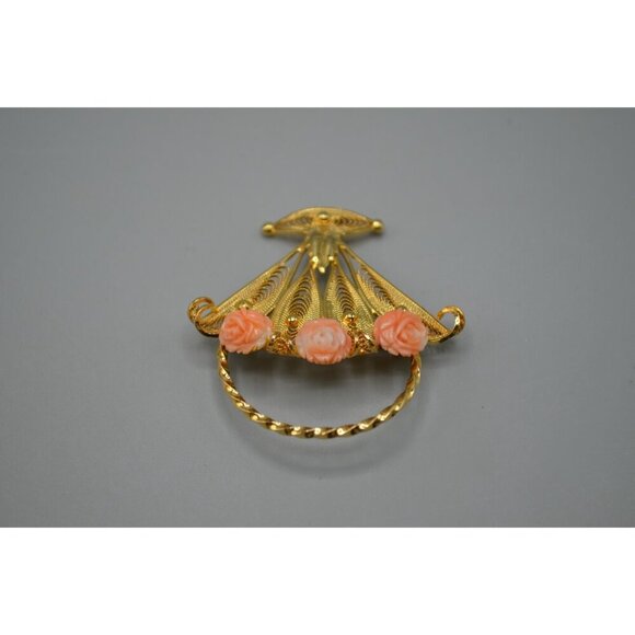Sorrento Filigree Flower Basket Brooch 1/20 12K Gold Filled Signed Vtg Pin - Picture 3 of 11